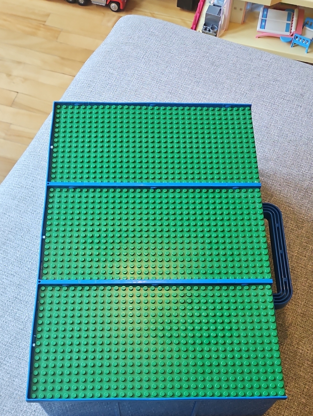 Lego Blue Case with Three Green Baseplates - Vintage